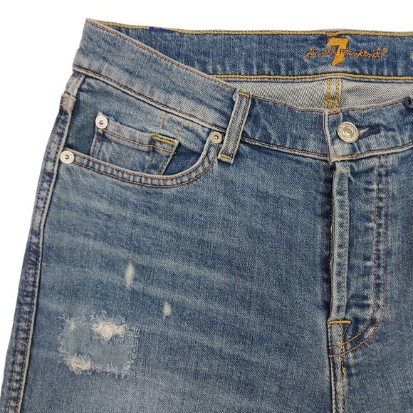 7 For All Mankind Jeans Womens 28 Blue Edie Stretch Patch Distressed Button Fly - Picture 3 of 12